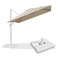 PURPLE LEAF Beige Cantilever Patio Umbrella with white frame and base, offering ample shade.