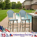 PURPLE LEAF French Counter Height Bar Height Stool Set of 2, Patio Bar Chairs with Back Rattan, French Bistro Set