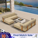 PURPLE LEAF Breck L-Shaped Modular Outdoor Sectional with Wood-Grain Aluminum Frame and Thick Teak-Colored Cushions for Luxury Backyard Lounge