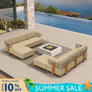 PURPLE LEAF Breck L-Shaped Modular Outdoor Sectional with Wood-Grain Aluminum Frame and Thick Teak-Colored Cushions for Luxury Backyard Lounge