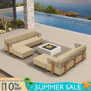 PURPLE LEAF Breck L-Shaped Modular Outdoor Sectional with Wood-Grain Aluminum Frame and Thick Teak-Colored Cushions for Luxury Backyard Lounge