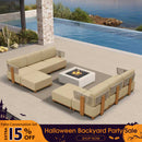 PURPLE LEAF Breck L-Shaped Modular Outdoor Sectional with Wood-Grain Aluminum Frame and Thick Teak-Colored Cushions for Luxury Backyard Lounge