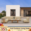 PURPLE LEAF Breck Open-End Modular Outdoor Sectional with Wood-Grain Aluminum Frame and Thick Teak-Colored Cushions for Open-Air Comfort