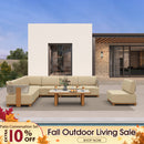 PURPLE LEAF Breck Open-End Modular Outdoor Sectional with Wood-Grain Aluminum Frame and Thick Teak-Colored Cushions for Open-Air Comfort