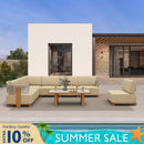 PURPLE LEAF Breck Open-End Modular Outdoor Sectional with Wood-Grain Aluminum Frame and Thick Teak-Colored Cushions for Open-Air Comfort