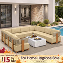 PURPLE LEAF Breck U-Shaped Modular Outdoor Sectional with Wood-Grain Aluminum Frame and Thick Teak-Colored Cushions for Family Entertaining