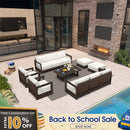 PURPLE LEAF Caesar Enclosed Patio Conversation Set with Bronze Cushion Pillows and Ottoman for Porch Garden