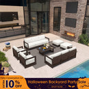 PURPLE LEAF Caesar Enclosed Patio Conversation Set with Bronze Cushion Pillows for Porch Garden