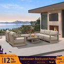 PURPLE LEAF Caesar Open-End Patio Conversation Set with Khaki Cushion Pillows and Ottoman for Modern Outdoor Deck