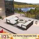 PURPLE LEAF Caesar L-shaped Patio Conversation Set with Bronze Cushion Pillows Couch for Backyard Porch