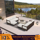 PURPLE LEAF Caesar L-shaped Patio Conversation Set with Bronze Cushion Pillows Couch for Backyard Porch