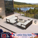 PURPLE LEAF Caesar L-shaped Patio Conversation Set with Bronze Cushion Pillows and Ottoman Couch for Backyard Porch