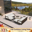 PURPLE LEAF Caesar L-shaped Patio Conversation Set with Bronze Cushion Pillows and Ottoman Couch for Backyard Porch