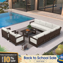 PURPLE LEAF Caesar Open-End Patio Conversation Set with Bronze Cushion Pillows and Ottoman for Modern Outdoor Deck