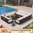 PURPLE LEAF Caesar Open-End Patio Conversation Set with Bronze Cushion Pillows and Ottoman for Modern Outdoor Deck
