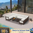 PURPLE LEAF Caesar U-Shaped Patio Conversation Set with Bronze Cushion Pillows and Ottoman Couch for Patio Backyard