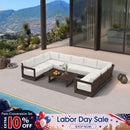 PURPLE LEAF Caesar U-Shaped Patio Conversation Set with Bronze Cushion Pillows and Ottoman Couch for Patio Backyard