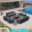 PURPLE LEAF Caesar Enclosed Patio Conversation Set with Grey Cushion Pillows and Ottoman for Porch Garden