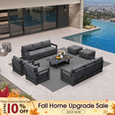 PURPLE LEAF Caesar Enclosed Patio Conversation Set with Grey Cushion Pillows for Porch Garden