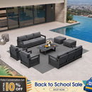 PURPLE LEAF Caesar Enclosed Patio Conversation Set with Grey Cushion Pillows and Ottoman for Porch Garden