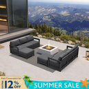 PURPLE LEAF Caesar L-shaped Patio Conversation Set with Grey Cushion Pillows and Ottoman Couch for Backyard Porch