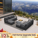 PURPLE LEAF Caesar L-shaped Patio Conversation Set with Grey Cushion Pillows and Ottoman Couch for Backyard Porch
