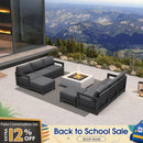 PURPLE LEAF Caesar L-shaped Patio Conversation Set with Grey Cushion Pillows and Ottoman Couch for Backyard Porch