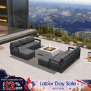 PURPLE LEAF Caesar L-shaped Patio Conversation Set with Grey Cushion Pillows and Ottoman Couch for Backyard Porch