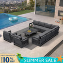 PURPLE LEAF Caesar Open-End Patio Conversation Set with Grey Cushion Pillows and Ottoman for Modern Outdoor Deck