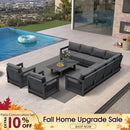PURPLE LEAF Caesar Open-End Patio Conversation Set with Grey Cushion Pillows and Ottoman for Modern Outdoor Deck