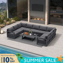 PURPLE LEAF Caesar U-Shaped Patio Conversation Set with Grey Cushion Pillows and Ottoman Couch for Patio Backyard