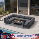 PURPLE LEAF Caesar U-Shaped Patio Conversation Set with Grey Cushion Pillows and Ottoman Couch for Patio Backyard