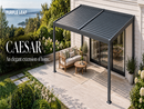 PURPLE LEAF Caesar Lean to Louvered Pergola, Slanted Roof Aluminum Patio Pergola with Adjustable Louvers and Hidden Drainage, Heavy-Duty Gazebo with a Wall Mounted Look for Patios,Backyards Decks,Gray