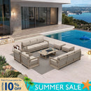 PURPLE LEAF Caesar Enclosed Patio Conversation Set with Khaki Cushion Pillows and Ottoman for Porch Garden