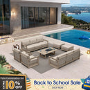 PURPLE LEAF Caesar Enclosed Patio Conversation Set with Khaki Cushion Pillows and Ottoman for Porch Garden