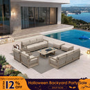 PURPLE LEAF Caesar Enclosed Patio Conversation Set with Khaki Cushion Pillows for Porch Garden