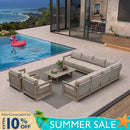 PURPLE LEAF Caesar Open-End Patio Conversation Set with Khaki Cushion Pillows and Ottoman for Modern Outdoor Deck