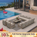 PURPLE LEAF Caesar Open-End Patio Conversation Set with Khaki Cushion Pillows and Ottoman for Modern Outdoor Deck