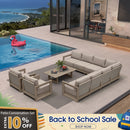PURPLE LEAF Caesar Open-End Patio Conversation Set with Khaki Cushion Pillows and Ottoman for Modern Outdoor Deck