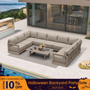 PURPLE LEAF Caesar U-Shaped Patio Conversation Set with Khaki Cushion Pillows and Ottoman Couch for Patio Backyard