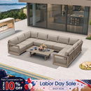 PURPLE LEAF Caesar U-Shaped Patio Conversation Set with Khaki Cushion Pillows and Ottoman Couch for Patio Backyard