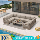 PURPLE LEAF Caesar U-Shaped Patio Conversation Set with Khaki Cushion Pillows and Ottoman Couch for Patio Backyard