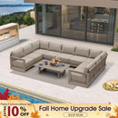 PURPLE LEAF Caesar U-Shaped Patio Conversation Set with Khaki Cushion Pillows and Ottoman Couch for Patio Backyard