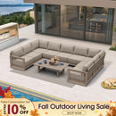 PURPLE LEAF Caesar U-Shaped Patio Conversation Set with Khaki Cushion Pillows and Ottoman Couch for Patio Backyard