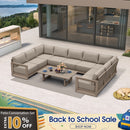 PURPLE LEAF Caesar U-Shaped Patio Conversation Set with Khaki Cushion Pillows and Ottoman Couch for Patio Backyard