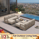 PURPLE LEAF Caesar L-shaped Patio Conversation Set with Khaki Cushion Pillows and Ottoman Couch for Backyard Porch