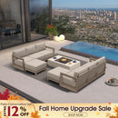 PURPLE LEAF Caesar L-shaped Patio Conversation Set with Khaki Cushion Pillows and Ottoman Couch for Backyard Porch