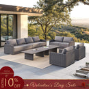 PURPLE LEAF Sanori Classical with Table Grey Patio Conversation Set with  Cushions and Ottoman for Poolside