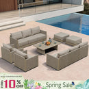 PURPLE LEAF Sanori Classical with Table Beige Patio Conversation Set with  Cushions and Ottoman for Poolside