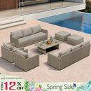 PURPLE LEAF Sanori Classical with Table Beige Patio Conversation Set with  Cushions and Ottoman for Poolside